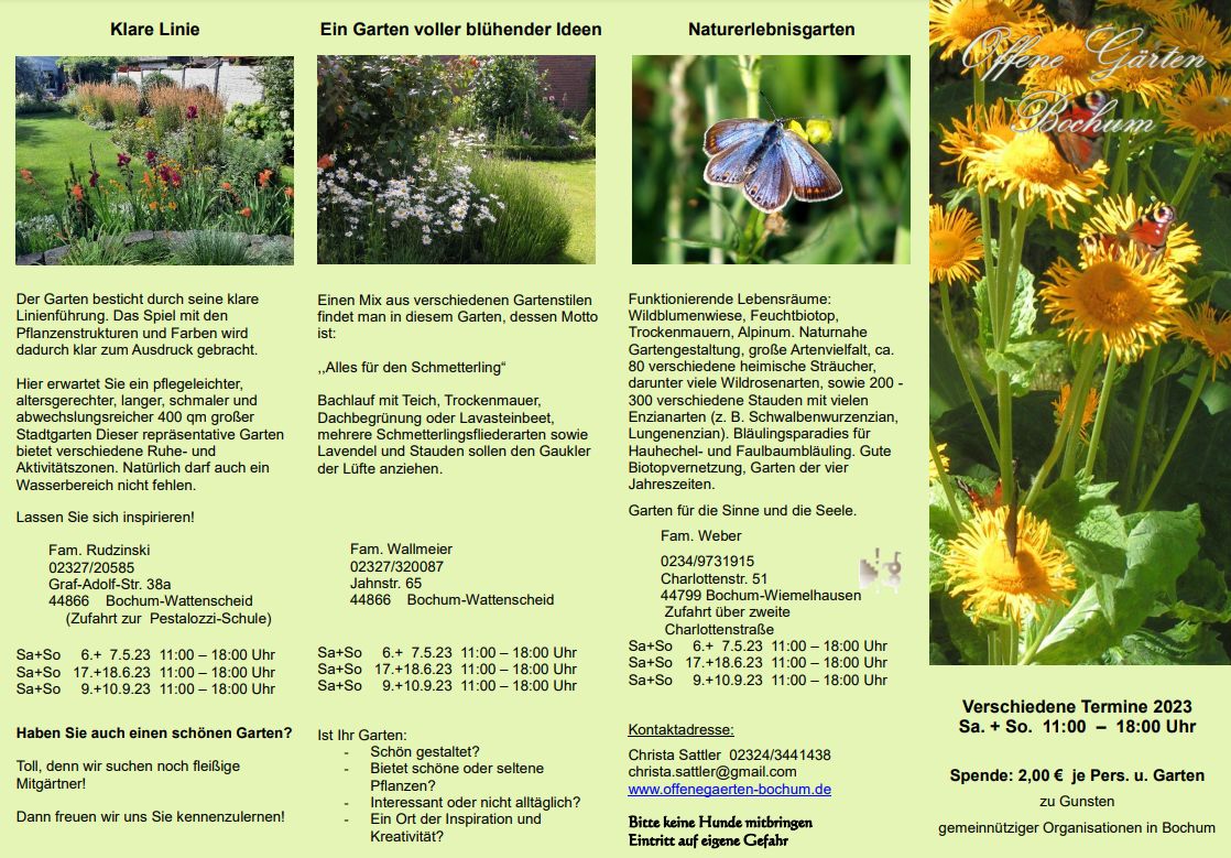 Offene Gärten Bochum Flyer 2021